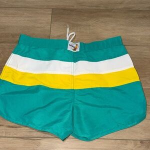 VTG Hobie Mens Retro Swim Trunks Size 32 Colorblock   Teal White Striped retro